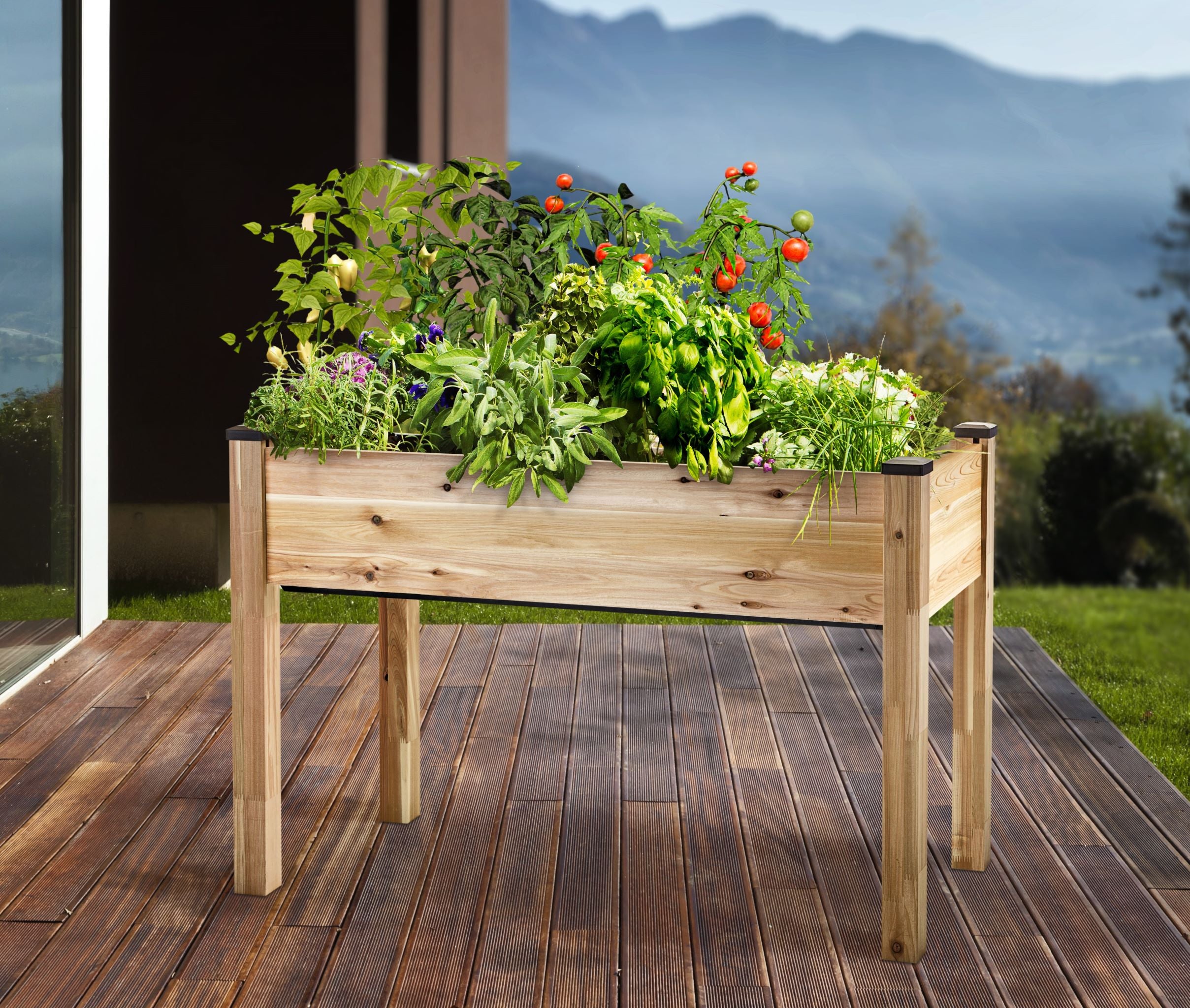 cedar box planters 23 in. x 49 in. x 30 in. H Self-Watering Elevated Cedar Planter