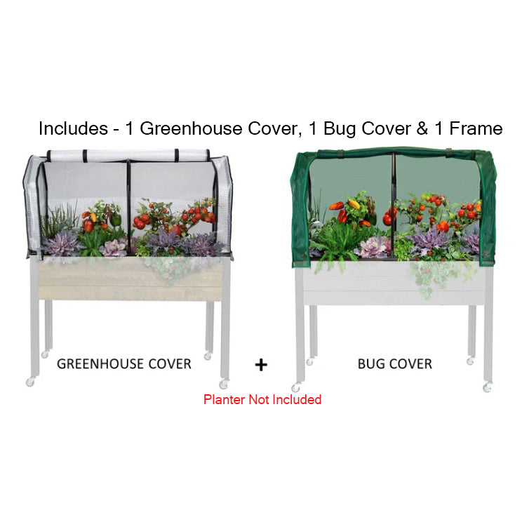 self-watering elevated spruce planter with greenhouse & bug cover Greenhouse & Bug Cover Combo for 21" x 47" Planters