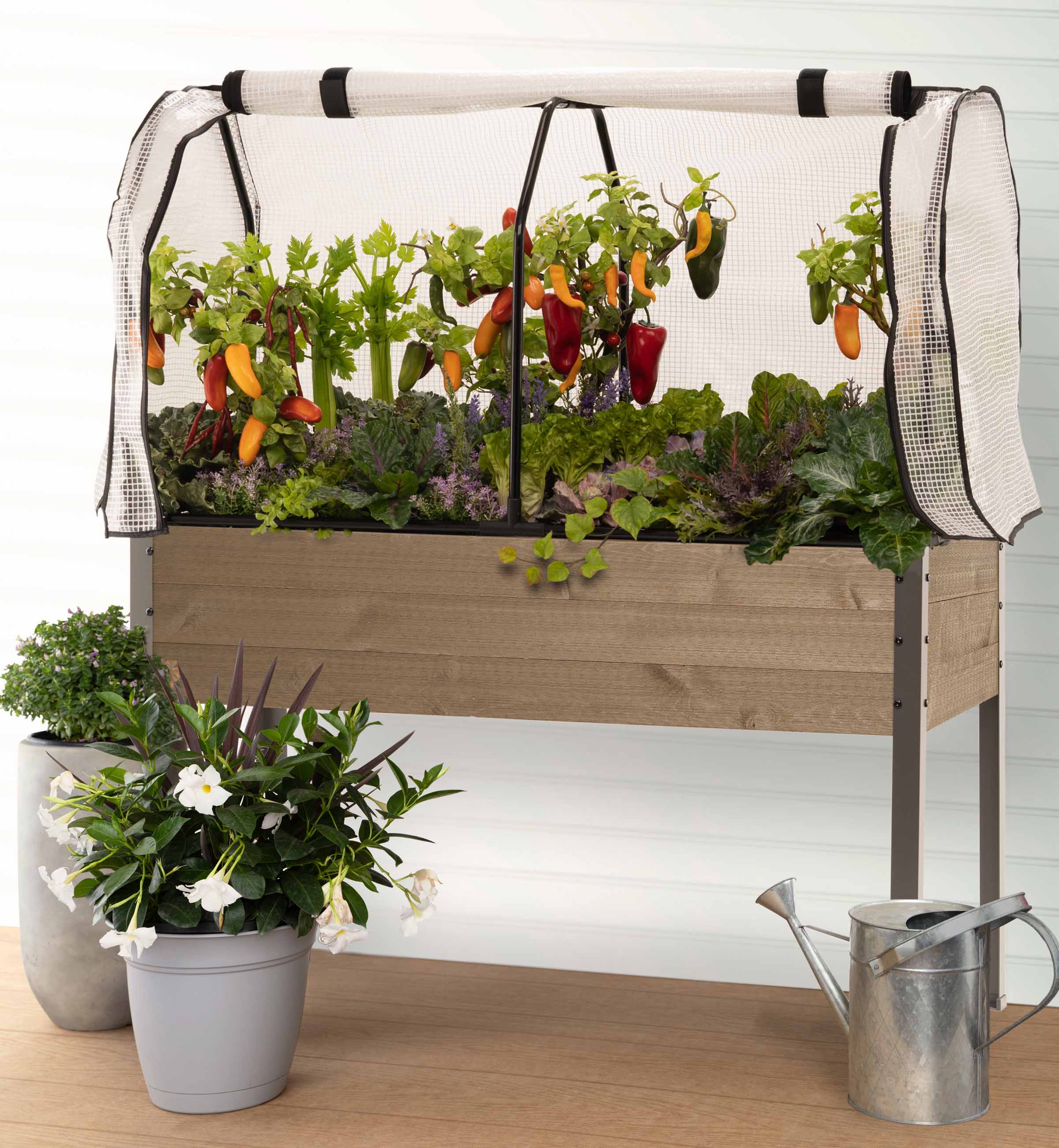 cedarcraft elevated self watering planter CedarCraft Elevated Spruce Planter with Greenhouse Cover, 21 x 47 x 30 Inches
