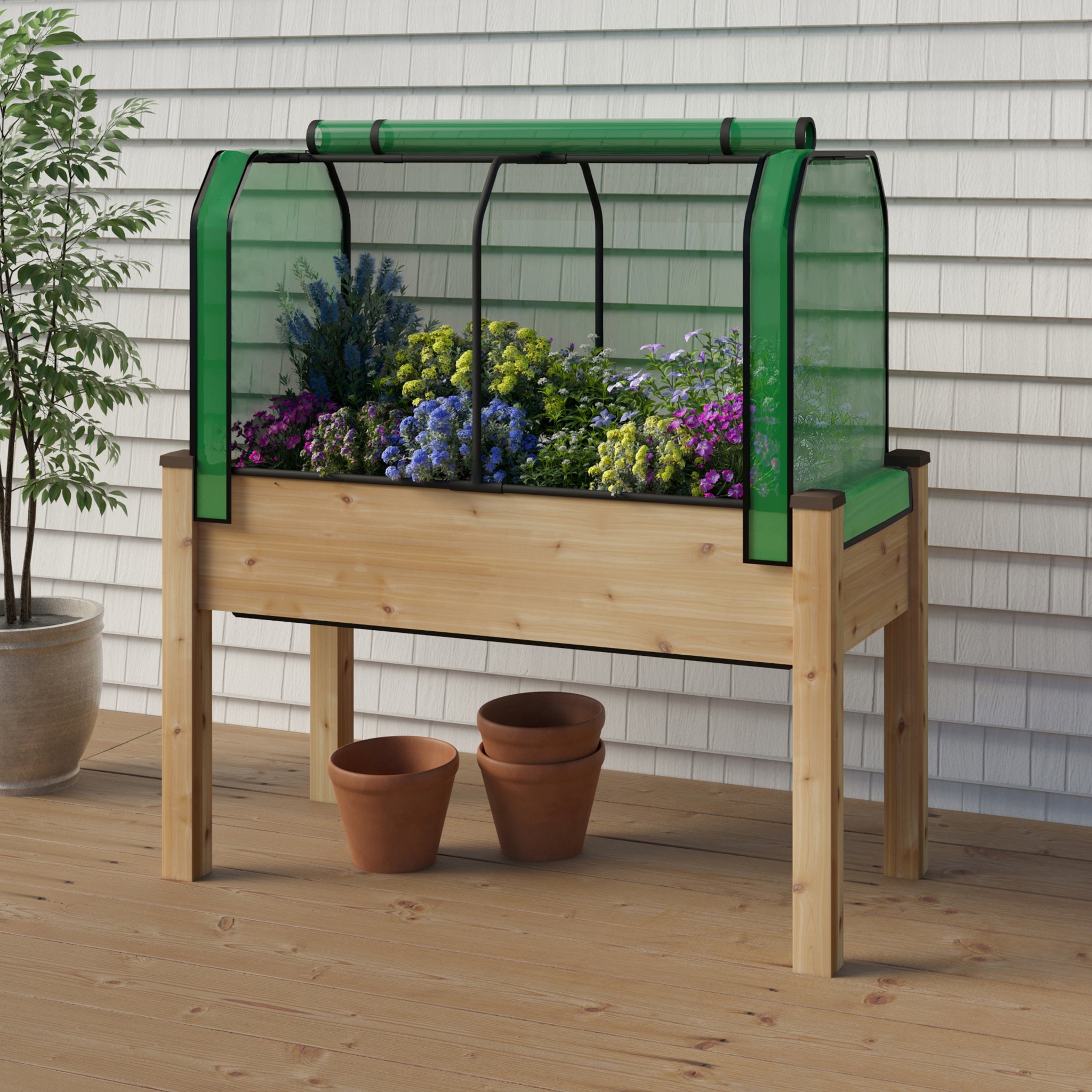 Jardinière en cèdre à arrosage automatique (23" x 49" x 30"H) + serre et housse anti-insectes