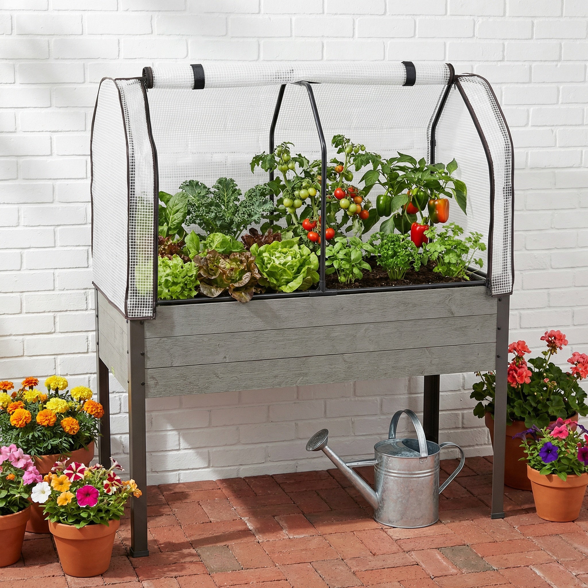 CedarCraft Elevated Spruce Planter with Greenhouse Cover, 21 x 47 x 30 Inches