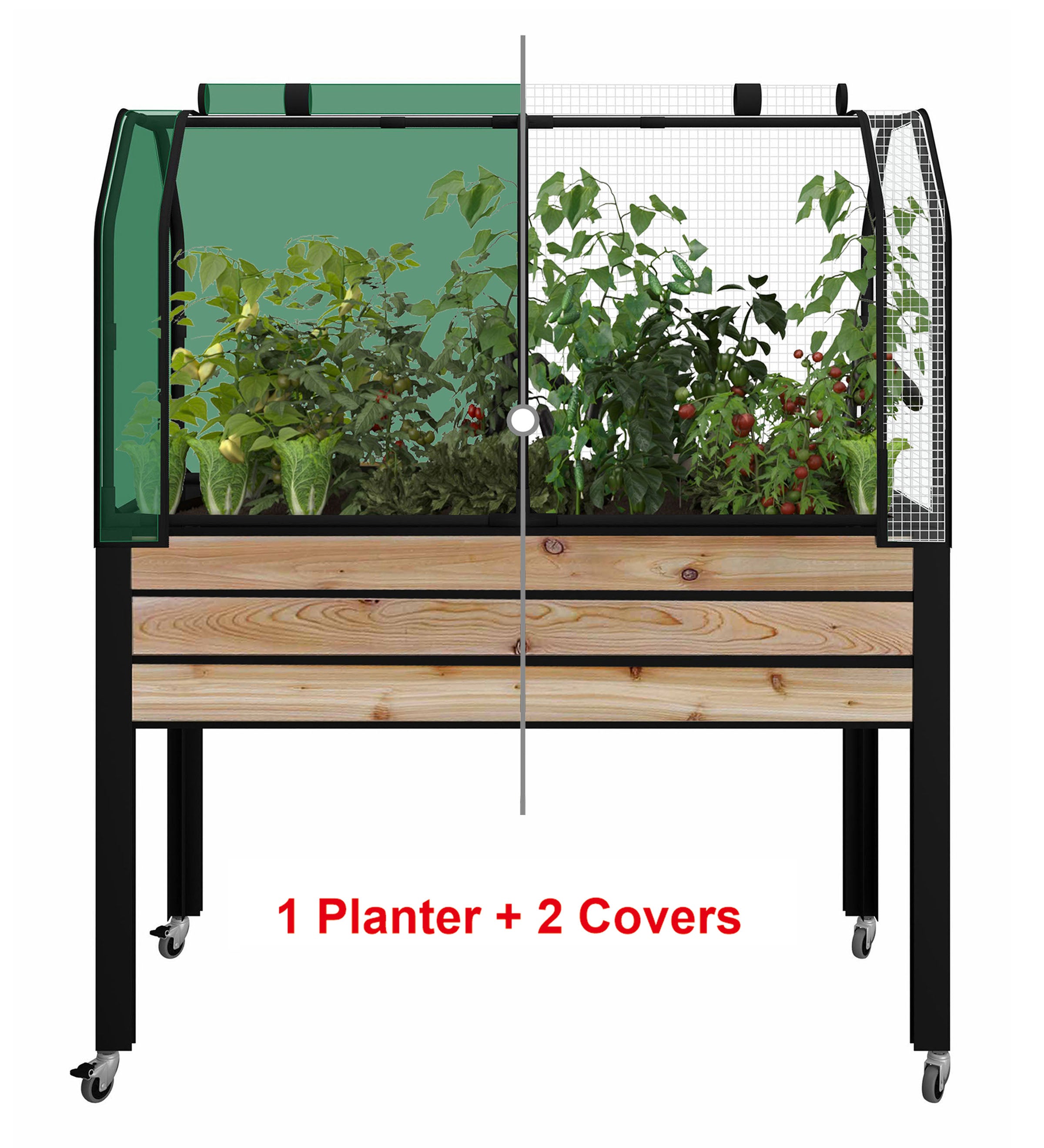Self-Watering Cedar Slat Planter (21 x 47 x 32"H) + Greenhouse & Bug Cover