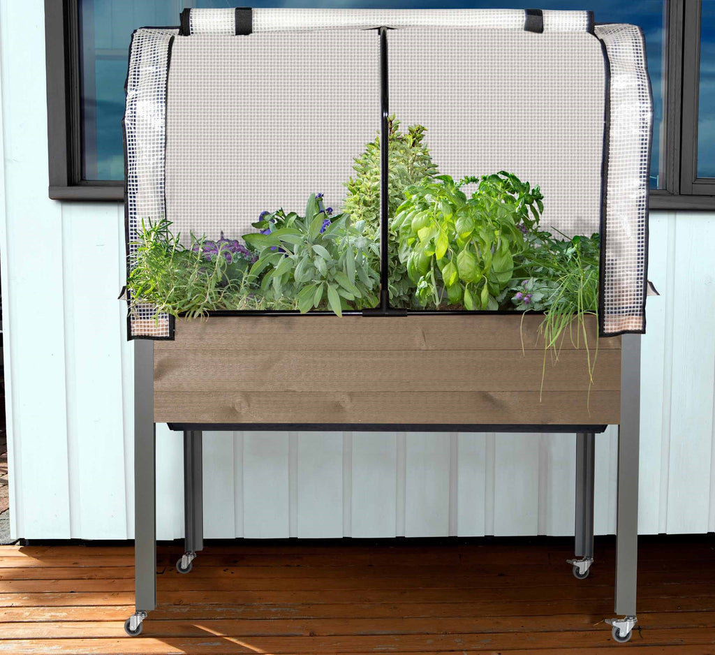 Self-Watering Spruce Planter (21" x 47" x 32"H) + Greenhouse Cover