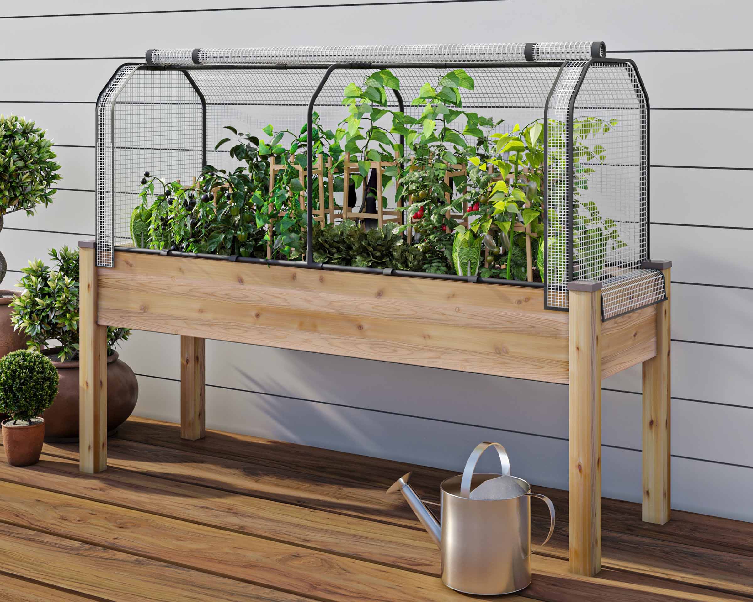 Cedar Planter (23" X 72" X 30"H) + Greenhouse Cover
