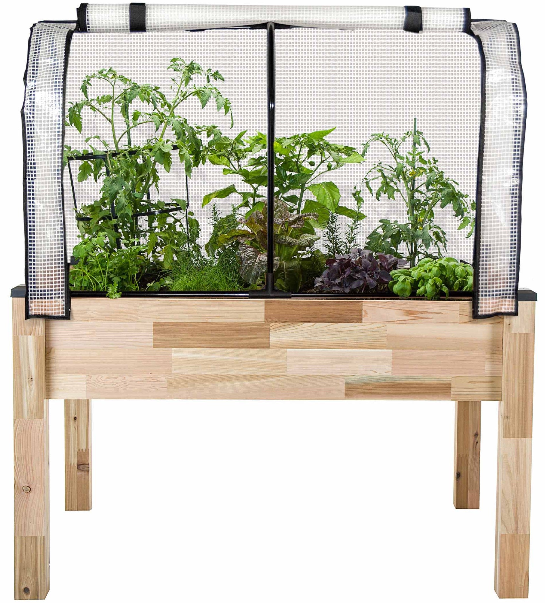 Self-Watering Cedar Planter (22" x 48" x 30"H) + Greenhouse Cover