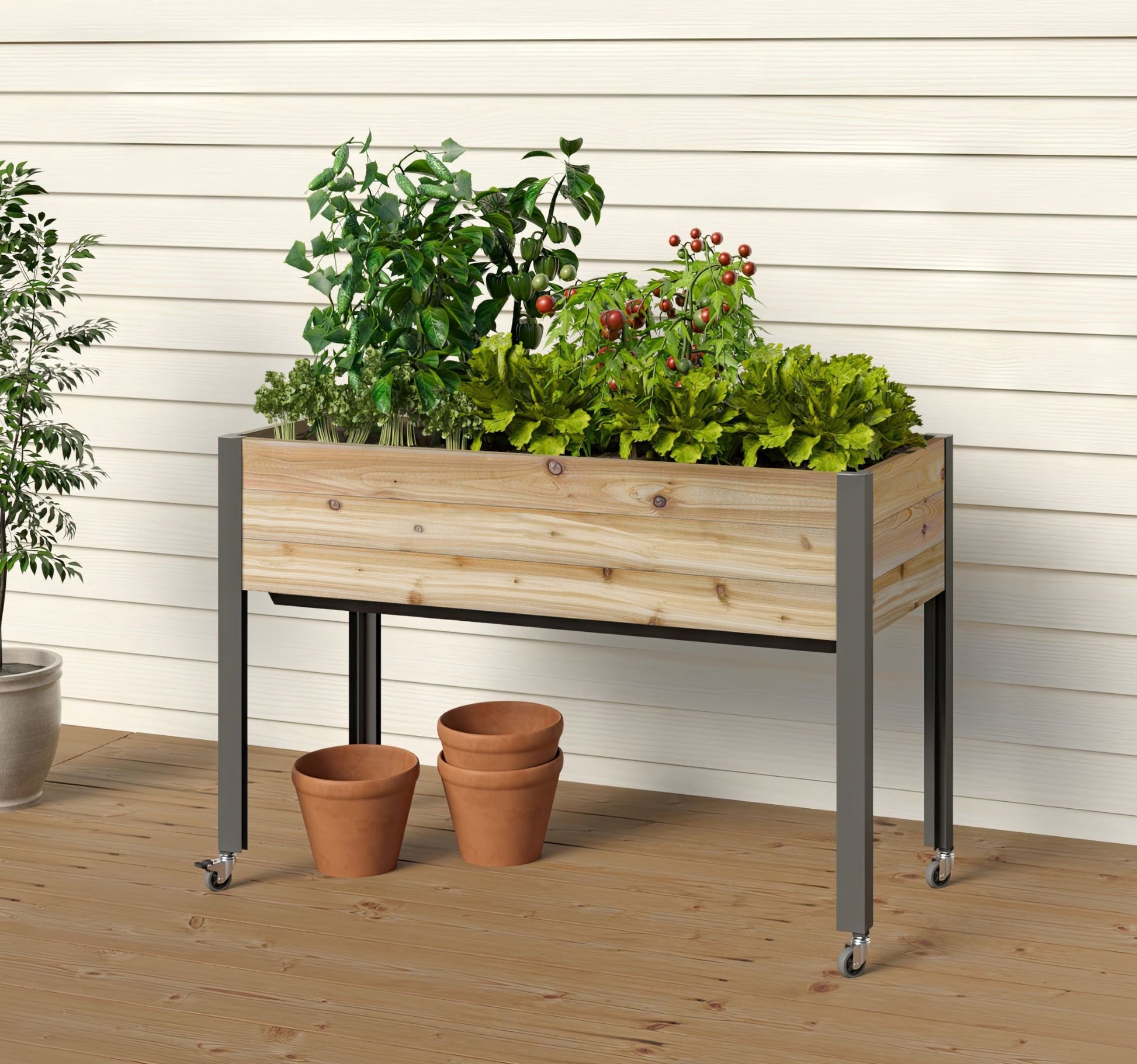 self-watering elevated planter box 2' x 8' Self-Watering Cedar Planter (21" x 47" x 32"H) – CedarCraft