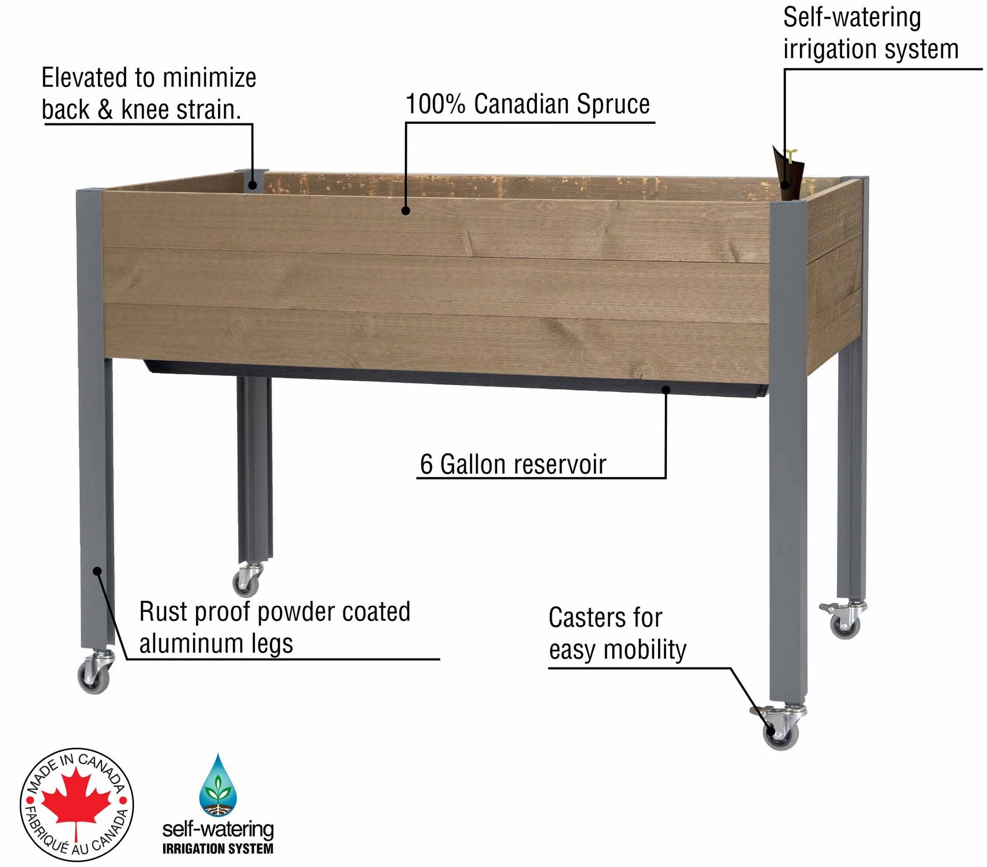 cedarcraft self-watering spruce planter Self-Watering Elevated Spruce Planter (21" x 47" x 32") Brown