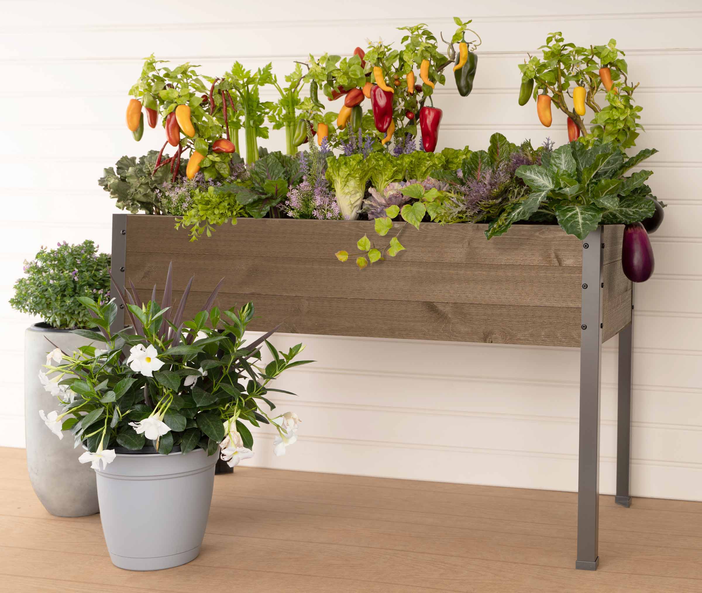 cedarcraft spruce self watering planter CedarCraft Elevated Spruce Backyard Deck Planter 21"L x 47"W x 29.5"H, Brown
