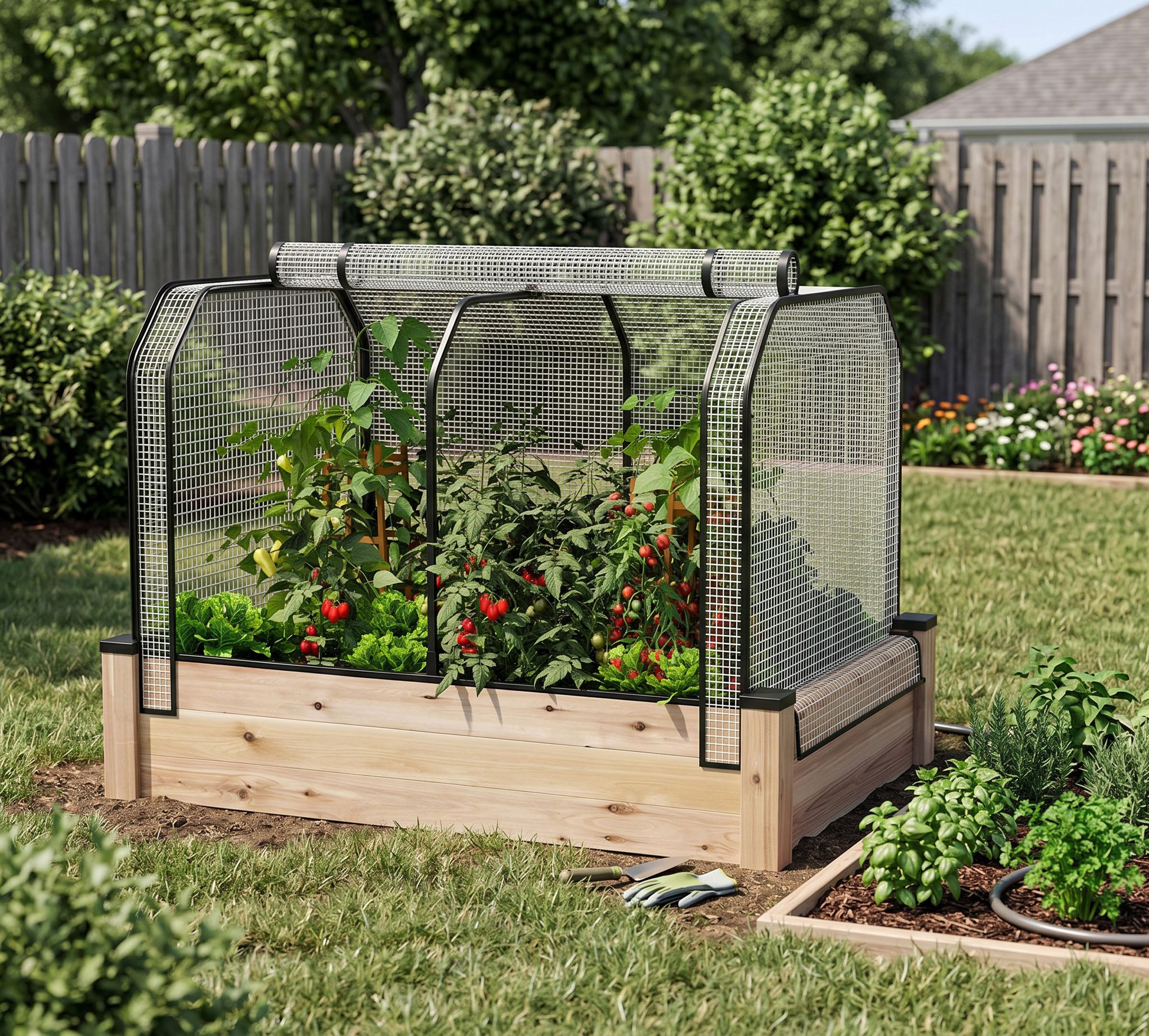 Cedar Raised Garden Bed (33 x 49 x 11"H) + Greenhouse & Bug Cover