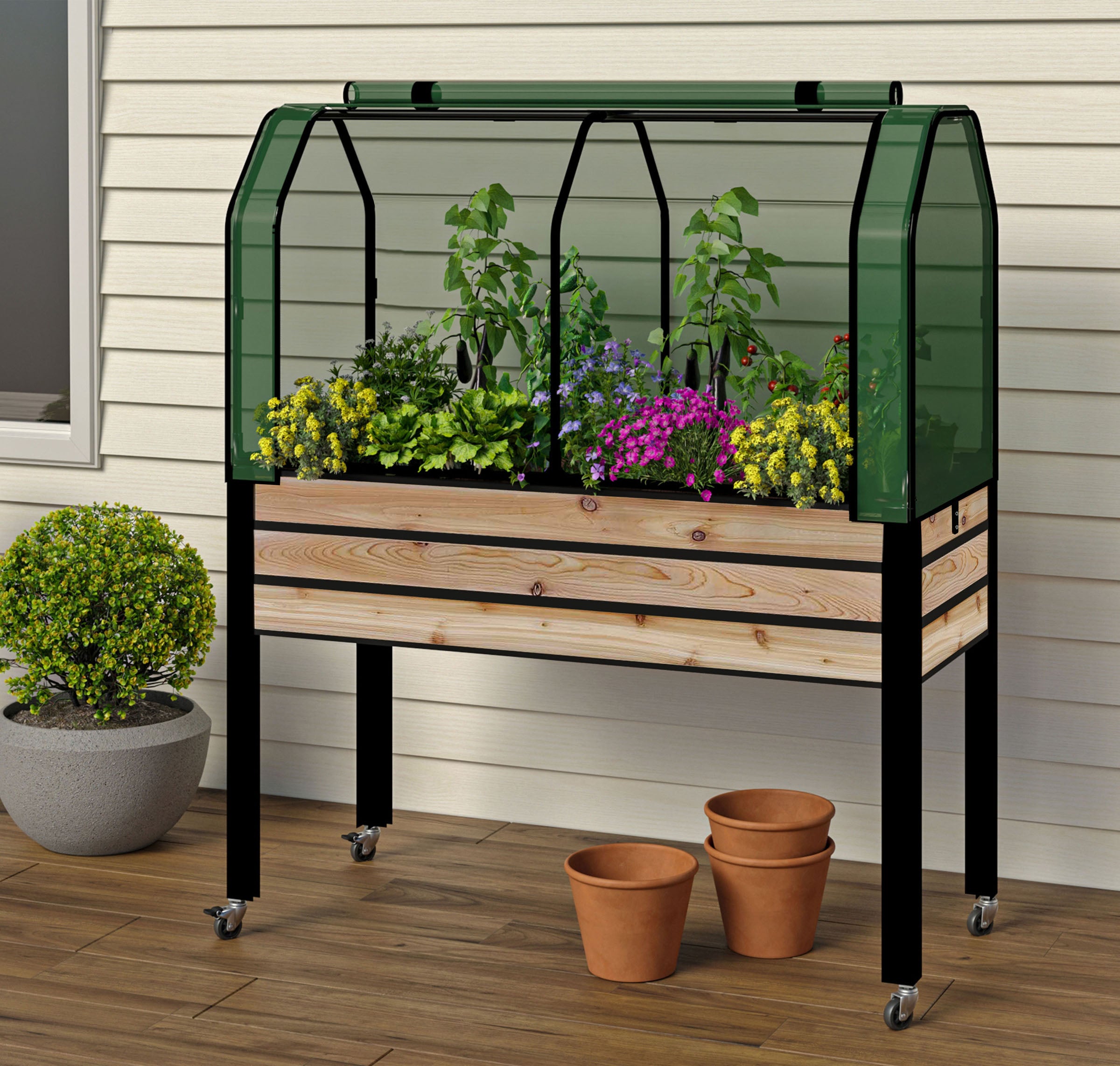 CYDERHOUSE サイダーハウス Canbas Panel Self-Watering Cedar Slat Planter (21 x 47 x 32