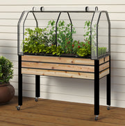 Self-Watering Cedar Slat Planter (21 x 47 x 32"H) + Greenhouse & Bug Cover