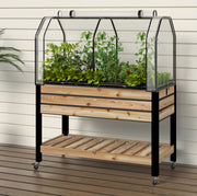 Self-Watering Cedar Planter with Shelf and Greenhouse Cover