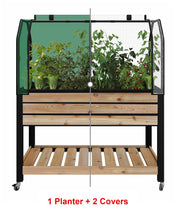 Self-Watering Cedar Slat Planter with Self (21 x 47 x 32"H) + Greenhouse & Bug Cover