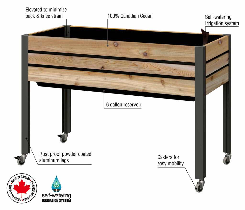 Self-Watering Cedar Slat Planter (21" x 47" x 32"H)