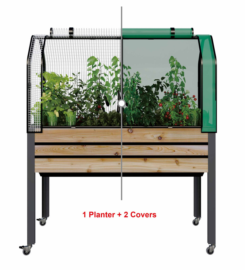 Self-Watering Cedar Slat Planter (21 x 47 x 32"H) + Greenhouse & Bug Cover