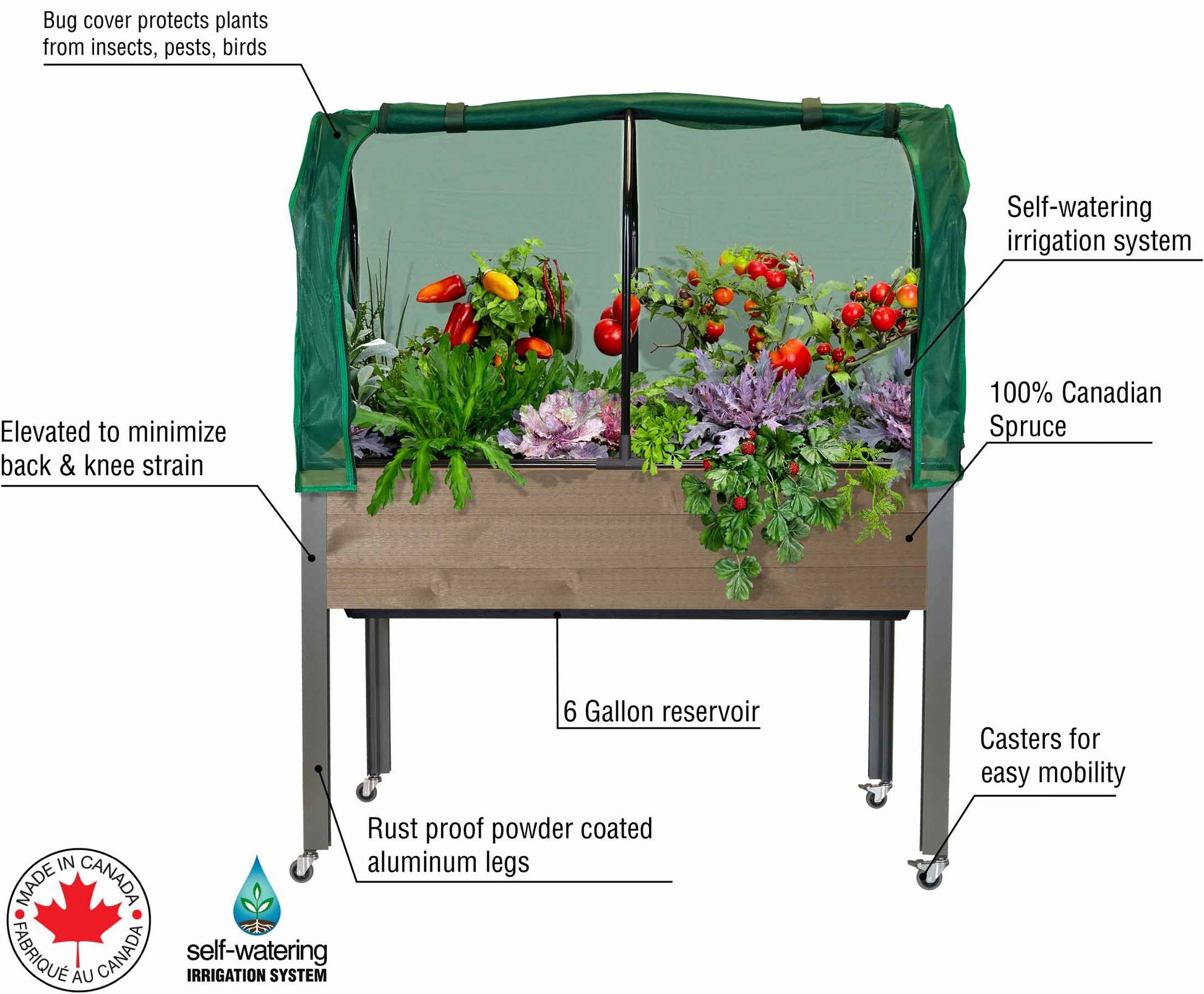 cedarcraft self-watering elevated spruce planter costco Self-Watering Spruce Planter (21 x 47 x 32"H) + Greenhouse & Bug Cover
