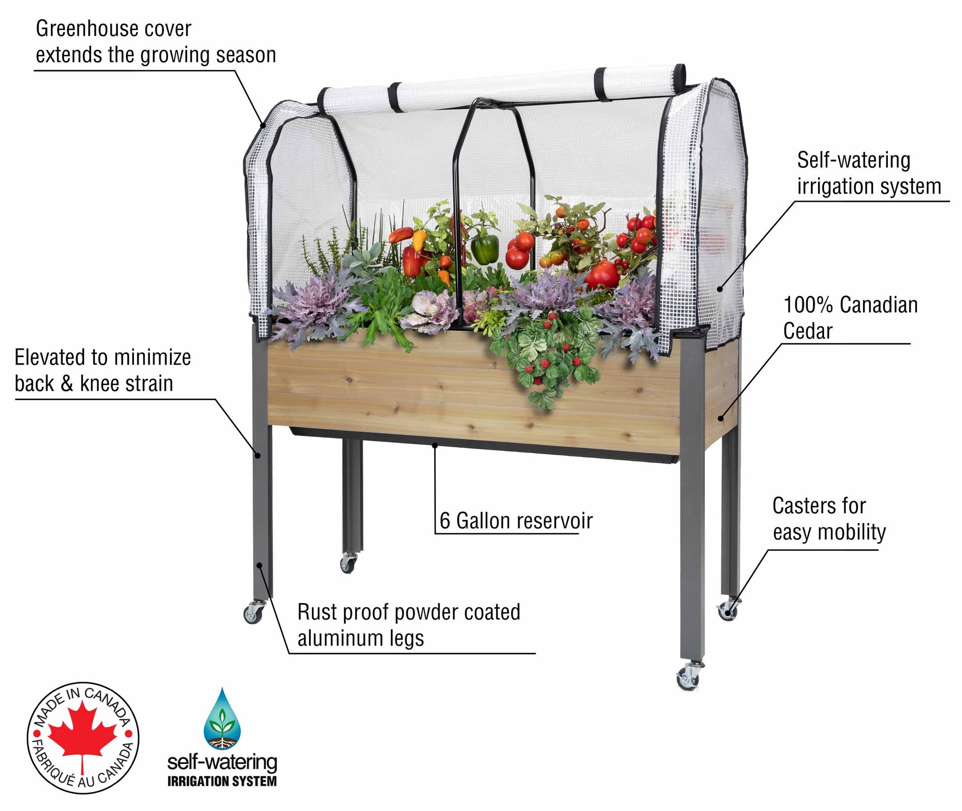 cedarcraft self watering planter cover Self-Watering Cedar Planter (21 x 47 x 32"H) + Greenhouse & Bug Cover
