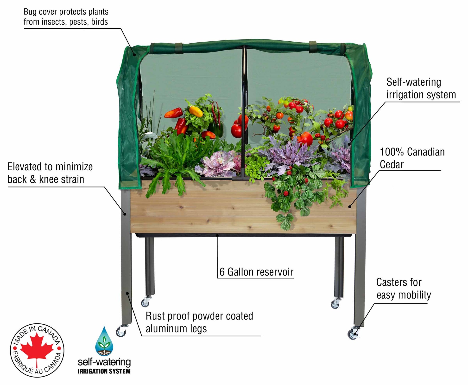 cedarcraft self-watering elevated planter costco Self-Watering Cedar Planter (21 x 47 x 32"H) + Greenhouse & Bug Cover – CedarCraft