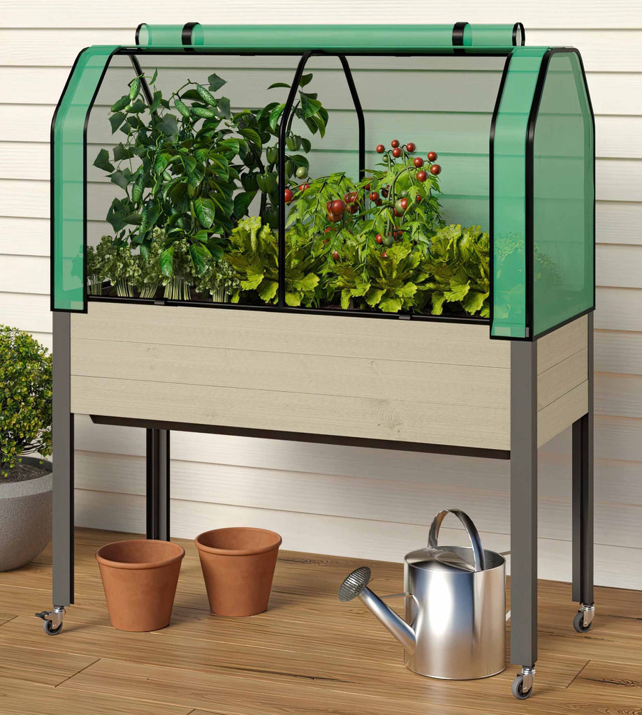 Self-Watering Spruce Planter (21 x 47 x 32"H) + Greenhouse & Bug Cover