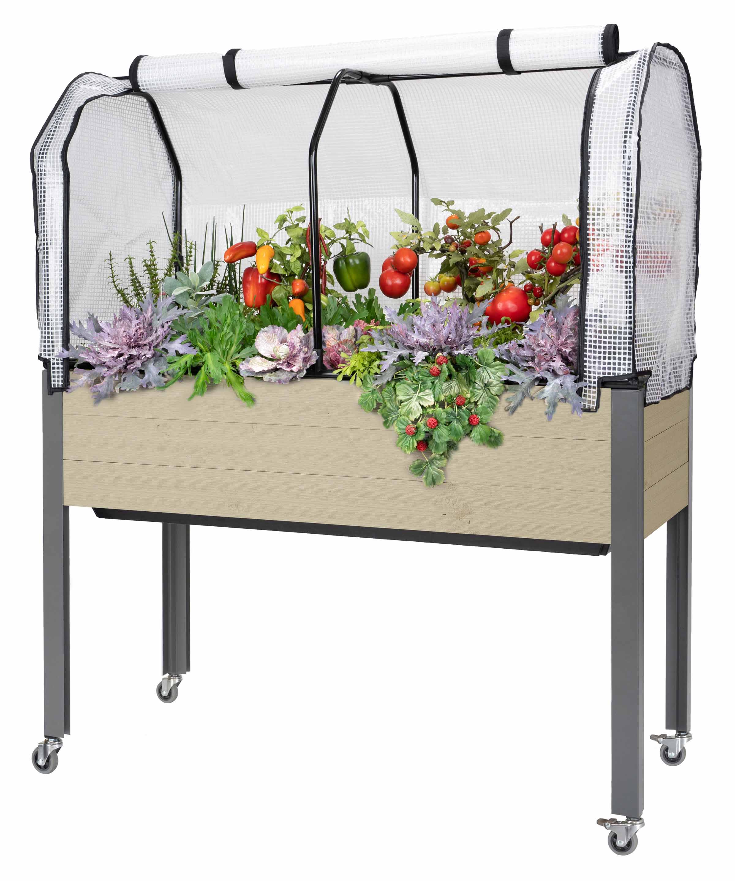 Self-Watering Spruce Planter (21 x 47 x 32"H) + Greenhouse & Bug Cover