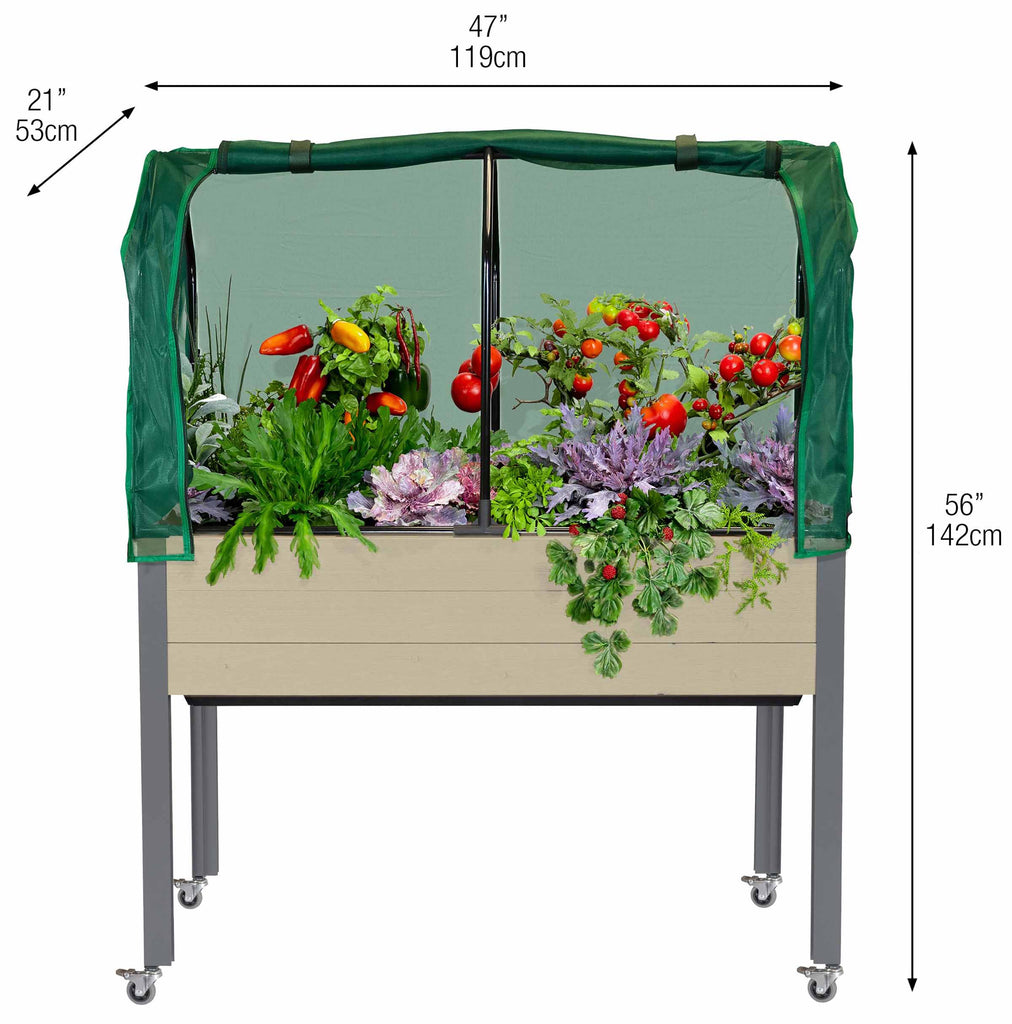 Self-Watering Spruce Planter (21 x 47 x 32"H) + Greenhouse & Bug Cover