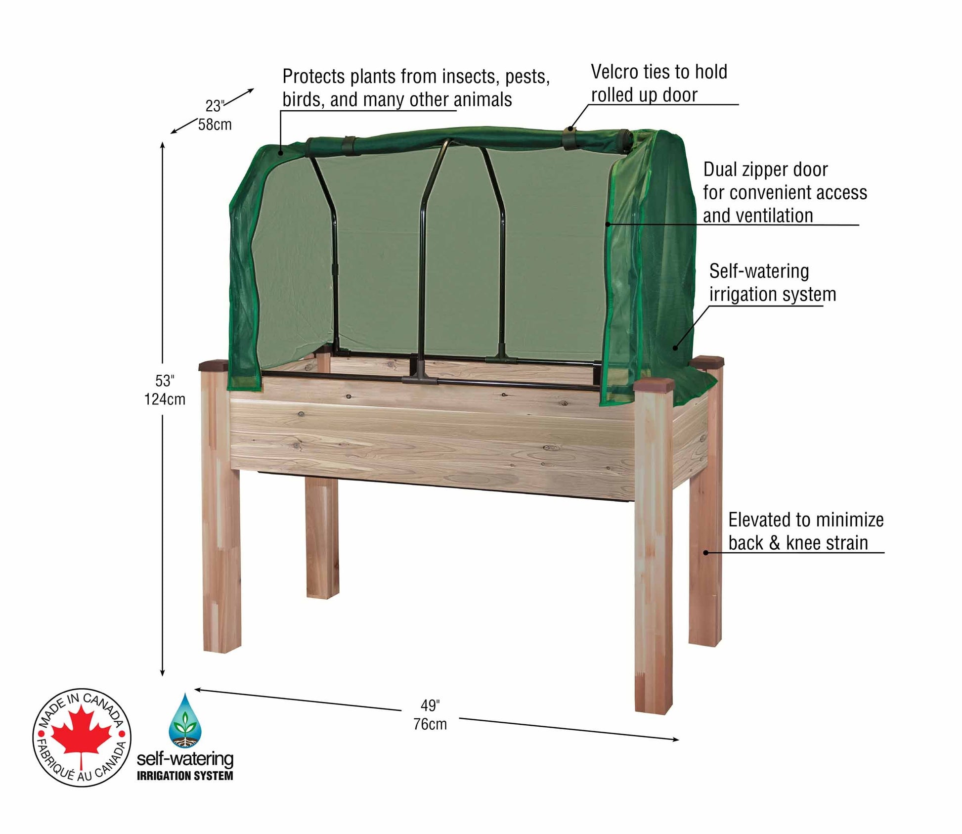cedarcraft self watering planter cover Self-Watering Cedar Planter (22" x 48" x 30"H) + Greenhouse & Bug Cove – CedarCraft