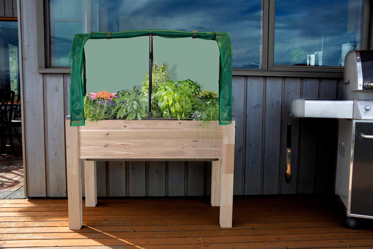 Self-Watering Cedar Planter (22" x 48" x 30"H) + Greenhouse & Bug Cover