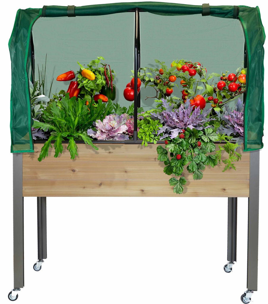Self-Watering Cedar Planter (21 x 47 x 32"H) + Greenhouse & Bug Cover