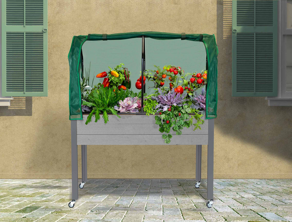 Self-Watering Spruce Planter (21 x 47 x 32"H) + Greenhouse & Bug Cover