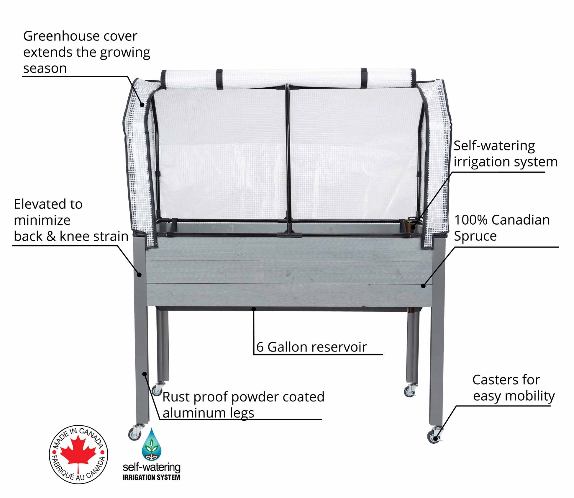 cedarcraft self watering planter cover Self-Watering Spruce Planter (21 x 47 x 32"H) + Greenhouse & Bug Cover – CedarCraft