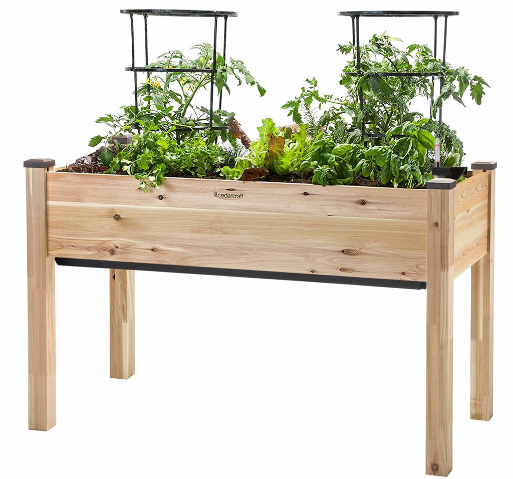 Self-Watering Elevated Cedar Planter (23" x 49" x 30"H) + Greenhouse Cover