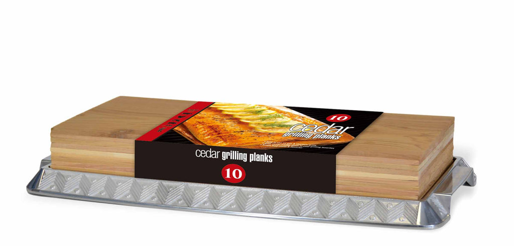 Planches à griller en cèdre 7 x 16 po (paquet de 10) et plateau de service en aluminium